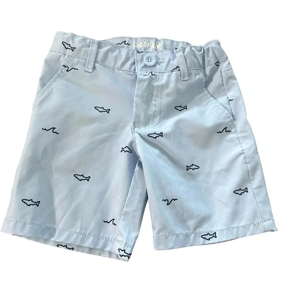 Cat & Jack boys size 4 lightweight blue shark adjustable shorts